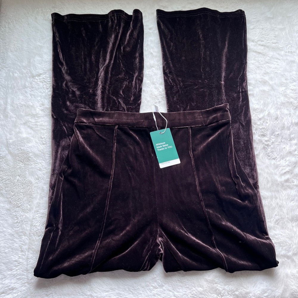 Halara Brown Velvet Wide Leg Pants High Waisted Pintuck Trousers Size Large NEW